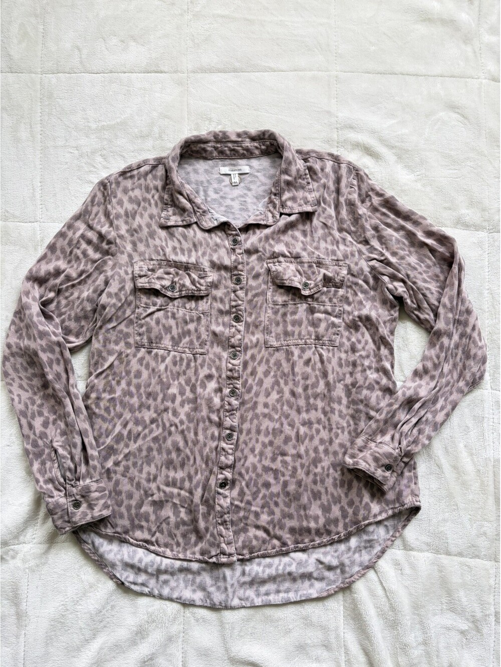 Maurices Women’s Mauve Leopard Button Down Soft Utility Shirt Size M Cottagecore